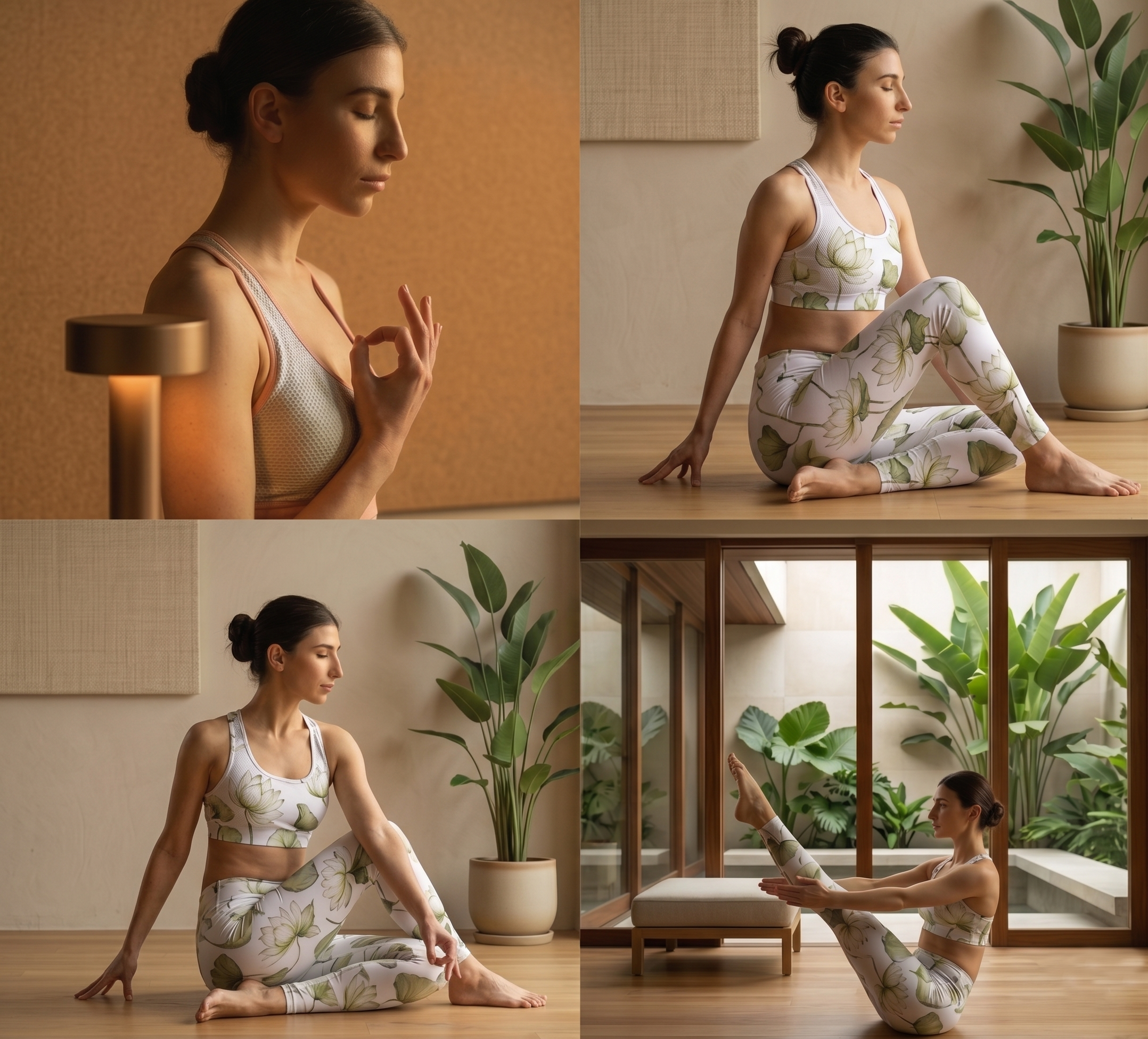Ipaya model in yoga pose wearing botanical activewear